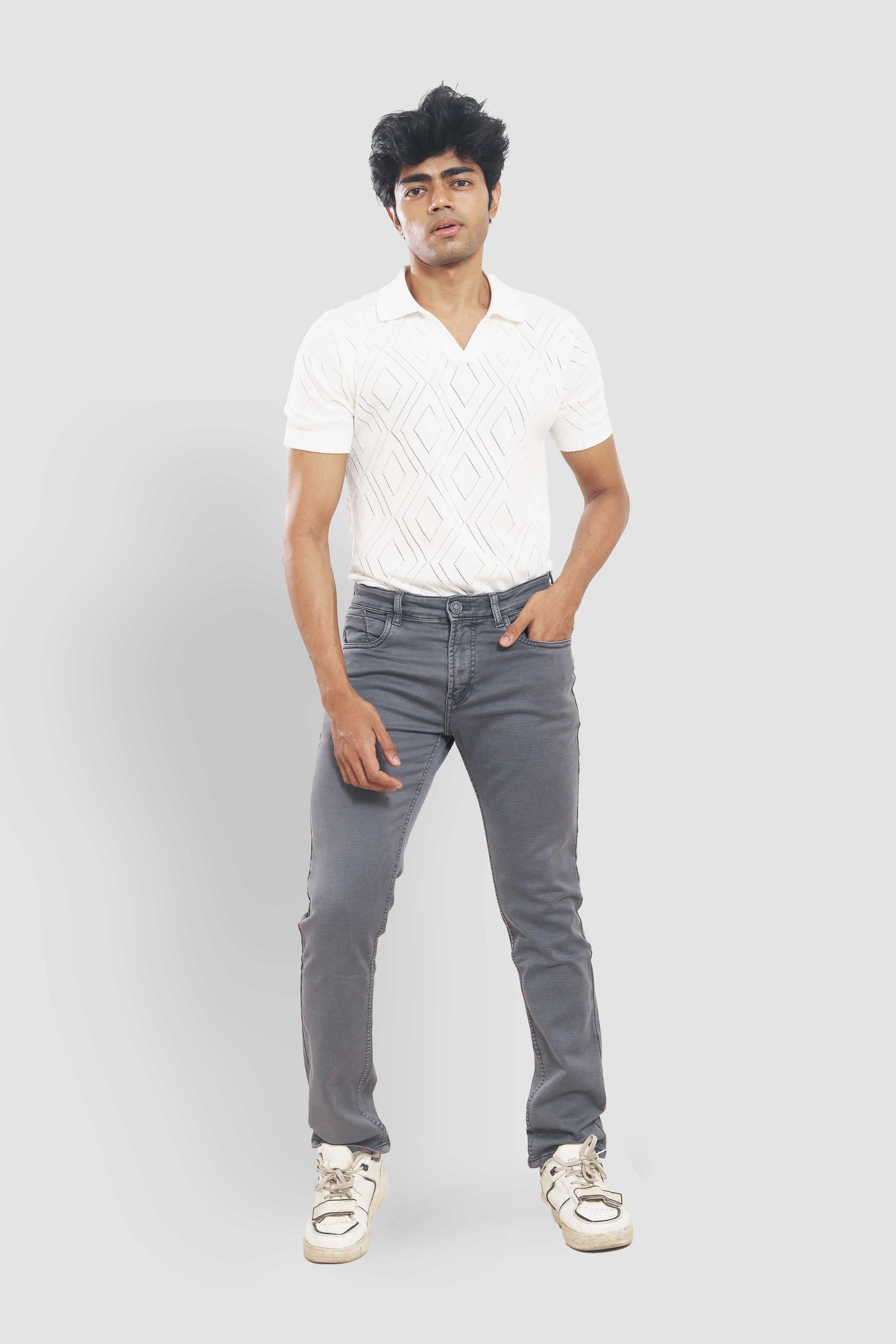 Grey Slim Fit Stretchable Jeans 1834D189 PJD-189 5528