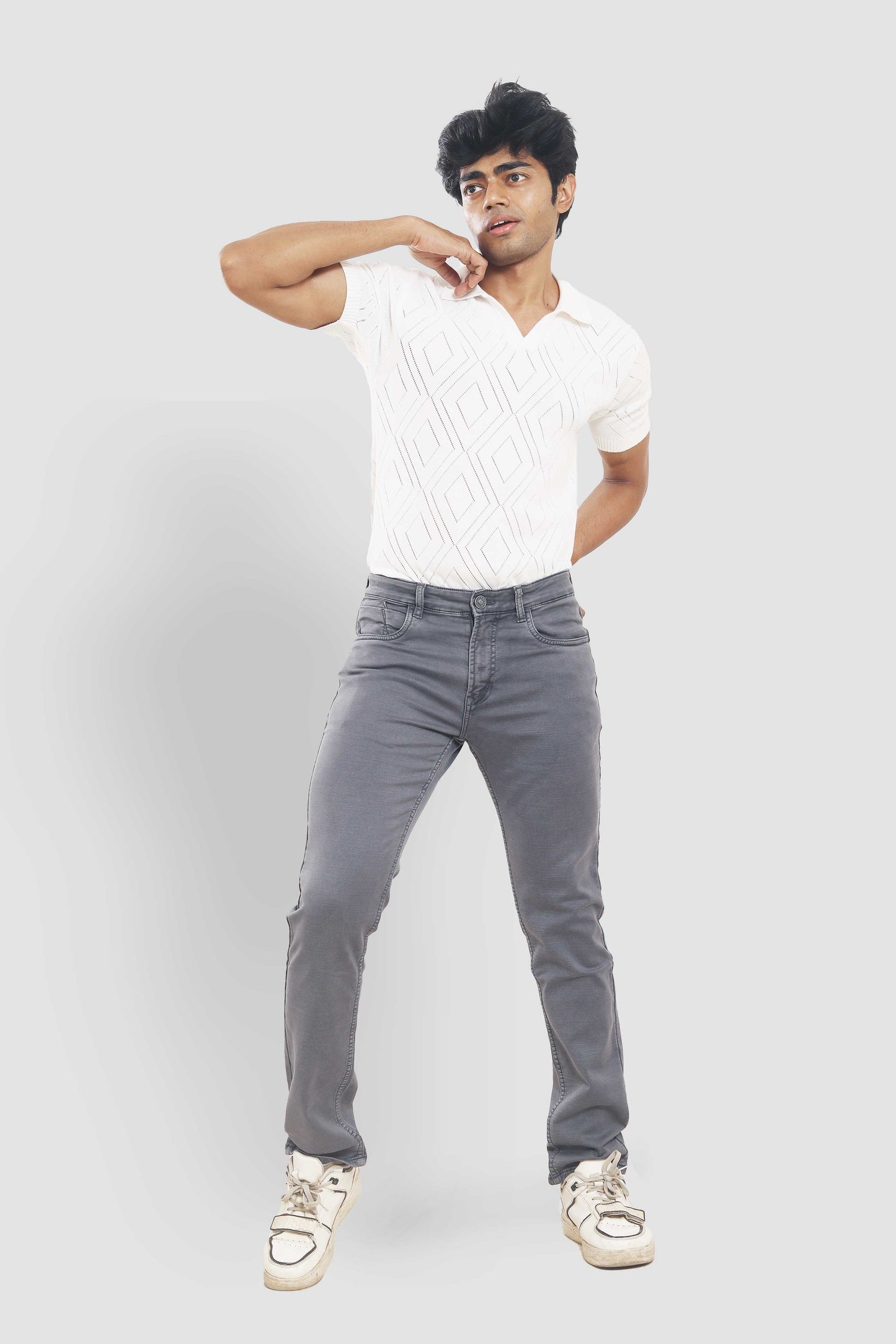 Grey Slim Fit Stretchable Jeans 1834D189 PJD-189 5528