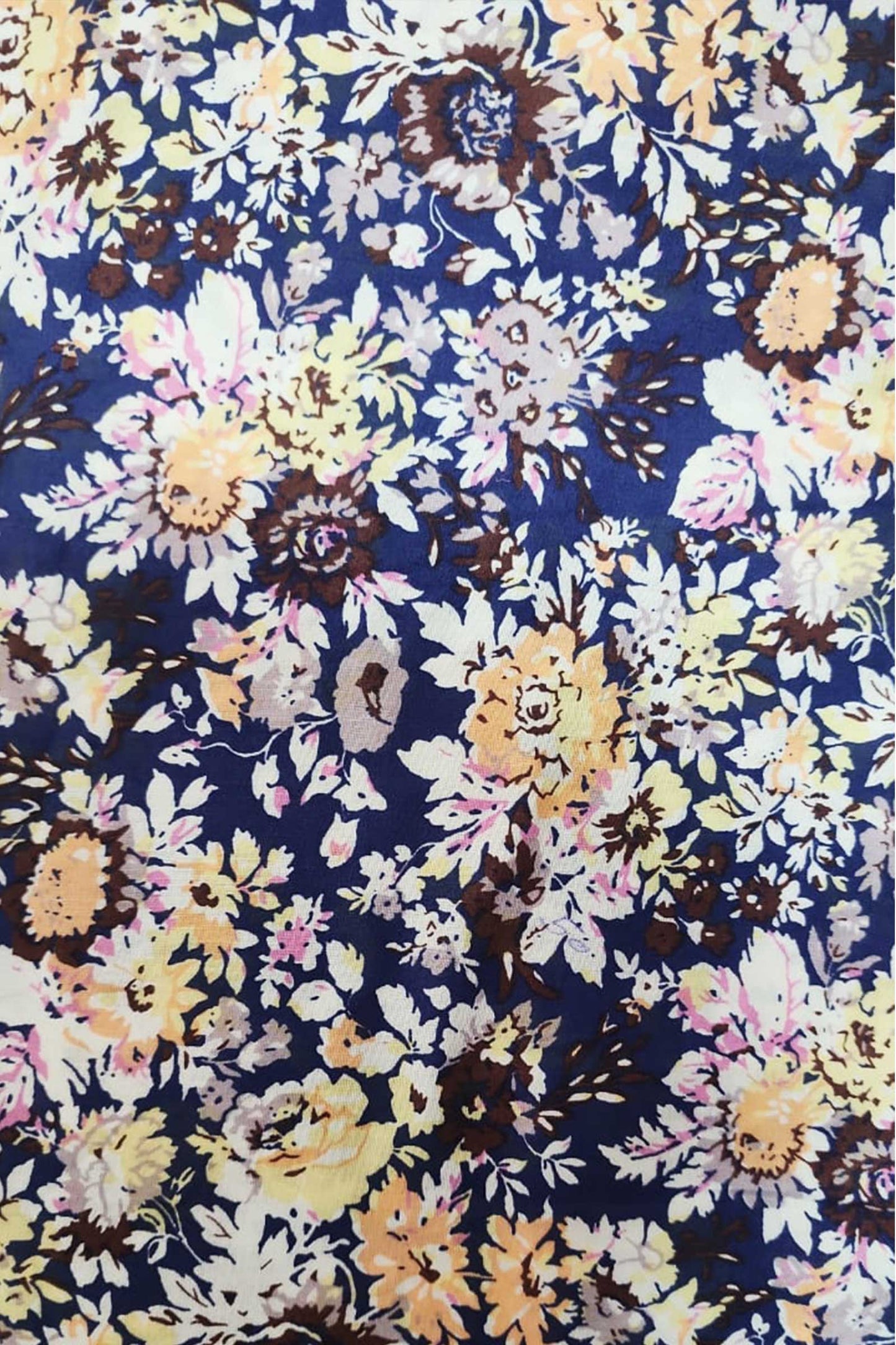 Vintage Garden Floral Printed Rayon Fabric – Navy Blue Base (Min. Quantity 50 Meter)