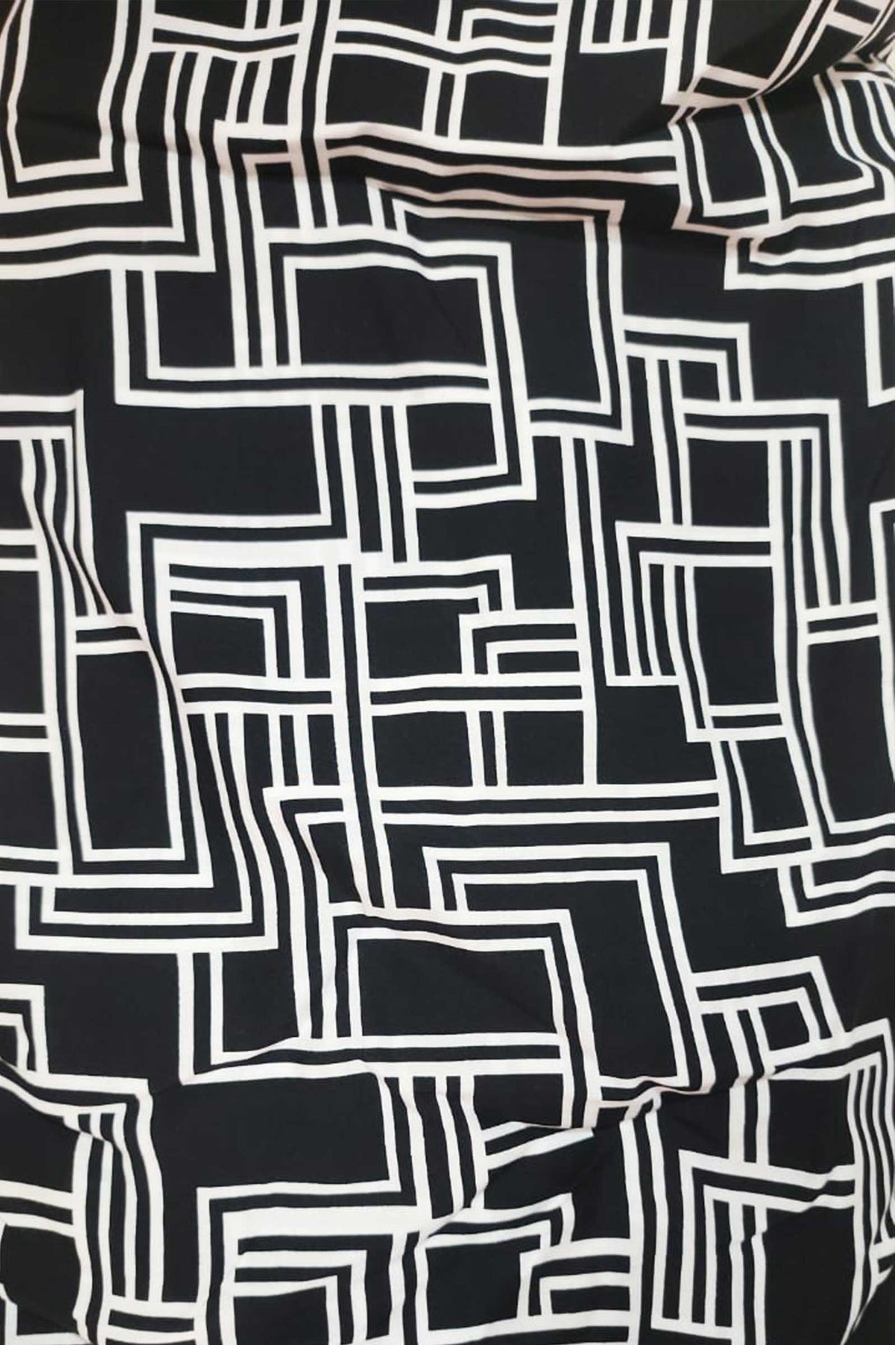 Urban Maze – Black & White Geometric Rayon Fabric (Min. Quantity 50 Meter)